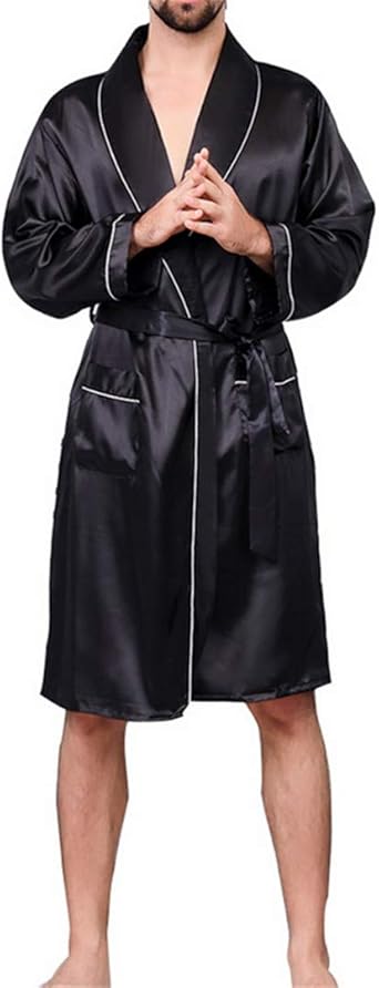 Herren Bademantel Aus Satin - Leicht & Elegant - Kimono Style - Perfect Für Entspannung