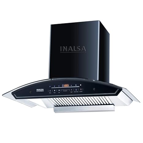 Inalsa 60 Cm, 1200 m?/hr Kitchen Chimney Crescent 60BKSFAC With Stainless Steel Baffle Filter, Auto Clean, Touch Control & Gas Leakage Sensor (Black)