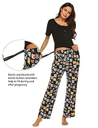 Ekouaer Pijamas de lactancia materna para damaes Conjuntos de lactancia Ropa de dormir estampada Manga corta 2 piezas Conjunto de top y pantalones Henley