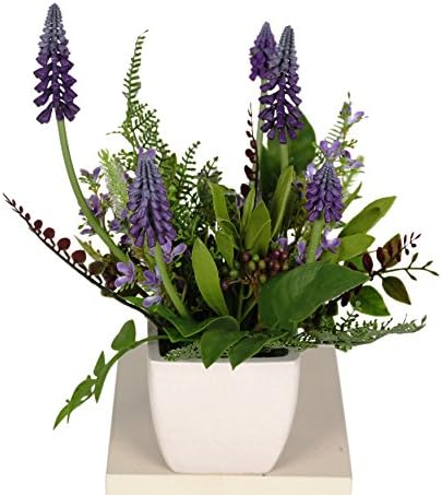 DEx 12 Inch Hyacinth Plant in Vase, Artificial Purple Hyacinth in Square Pot