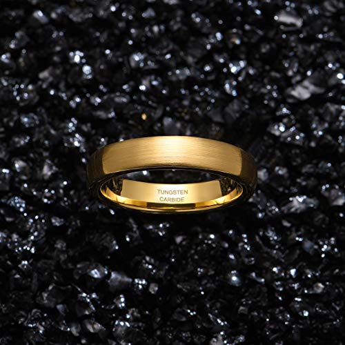 Zoesky Tungsten Rings for Men Women 2mm 4mm 6mm 8mm Golden Domed Brushed Finish Engagement Wedding Band (Golden4mm, 4)