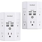 2 Pack Surge Protector, 5 Outlets Extender with 4 USB Ports(USB C), 3-Side 1680J Power Strip Multi Plug Outlet Expander, USB 