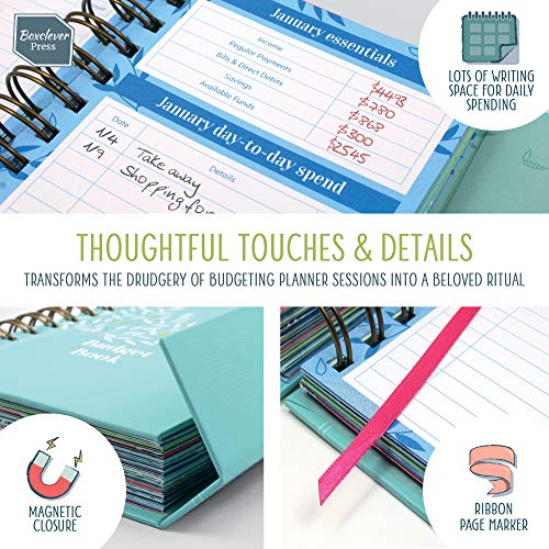 Boxclever Press Budget Book - Bill Organizer with Pockets. Monthly Planner with Expense Tracker to Manage Personal Finance. Undated Budget Planner Organizer for Cash Flow, Bills & More. 7'' x 5.3''
