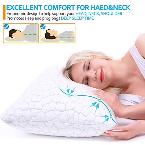 2-Pack Cooling Bed Pillows for Sleeping - Adjustable Gel Shredded Memory Foam Pillow - Hypoallergenic Bamboo Pillows for Side Back Sleepers + Washable Removable Cover Queen Size - Thumbnail 3
