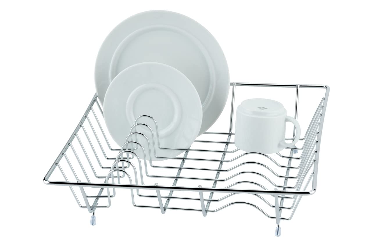 Wenko 2321100 Dish Dryer Basket Plate and Cup Rack, Metal Metal Chrome Plated, 35 x 35 x 9 cm, Chrome