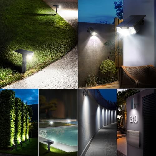 SUNNMO Set of 4 Powerful Solar Outdoor Garden Lights, Outdoor Solar Light with 3 Modes, IP65 Waterproof Solar Outdoor Lighting for Garden, Pathway, Cold White