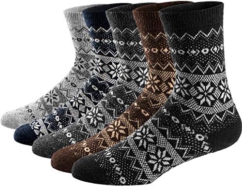 5 Pairs Mens Vintage Style Fall Winter Soft Warm Thick Knit Wool Crew Socks