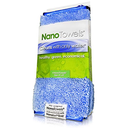 Life Miracle Nano Towels - Amazing Eco Fabric That Cleans Virtually Any Surface with Only Water. No More Paper Towels Or Toxic Chemicals. 4-Pack (8x8, Nano Blue)