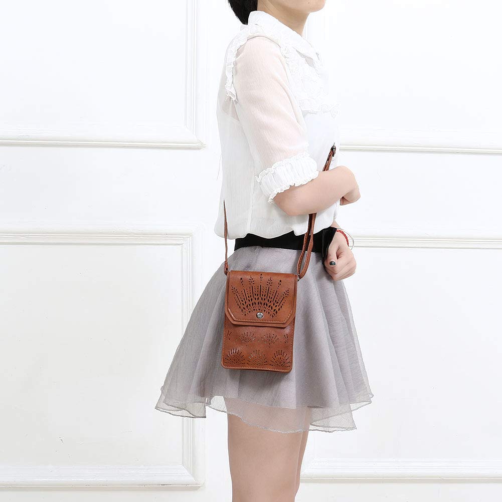 TENXITER Women Hollow Texture Small Crossbody Bags Cell Phone Purse Wallet for Girl (Brown)