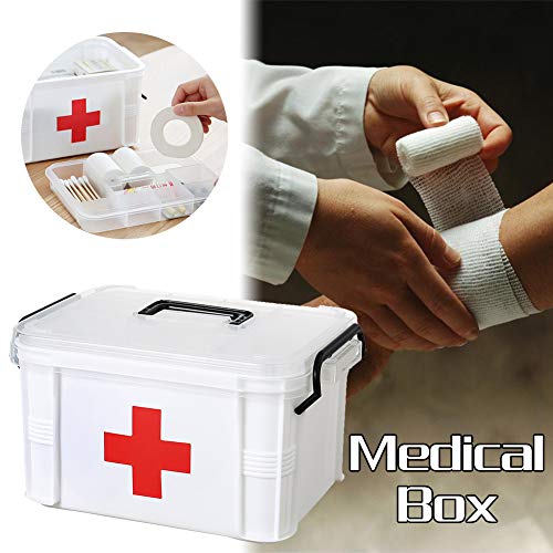 Yunhigh First Aid Kit Box Lockable Medicine Storage Box Family Emergency Kit Cabinet Organizer Detachable Tray & Handle Portable Home Camping Travel Hiking
