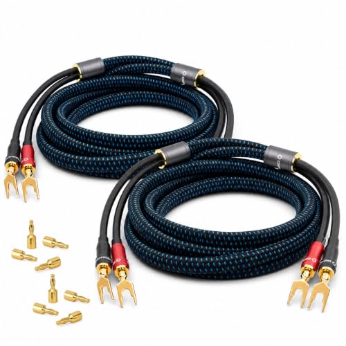 OEHLBACH Transform Dual Plug Speaker Cable with Interchangeable Banana and Terminal Plugs OFC Copper 300 W Power, Excellent Conductivity, Flexible Connections, 24 Carat Gold-Plated - 2 x 5 m