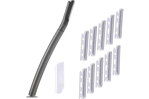 TIMOARBE Metal Dermaplane Razor, Eyebrow Hair Trimmer with Replacement Blade for Men and Women, Reusable Single Edge Facial Trimmer for Shaving Mustache, Lip Up (Black,10 Refill)