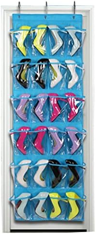 Cinhent Bag Clear Collection 24-Pocket Over The Door Shoes + Daily Wash Supplies + Plush Toys Clear Organizer Portable Storage Wall Hanging Durable Bag, 45×150 CM (Blue)
