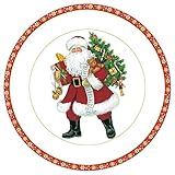 Entertaining with Caspari Lynn Haney Santa Dinner Plates, Red, Pack of 8