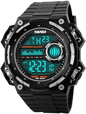 Sayeah Men’s Analogue Digital Waterproof Military Sport Watch Big Face Dual Dial Business Casual Multifunction LED Back Light Electronic Wrist Watches Shock Resistant Watch for Boys (SILVER)