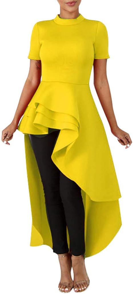 mesh sleeve peplum irregular dress