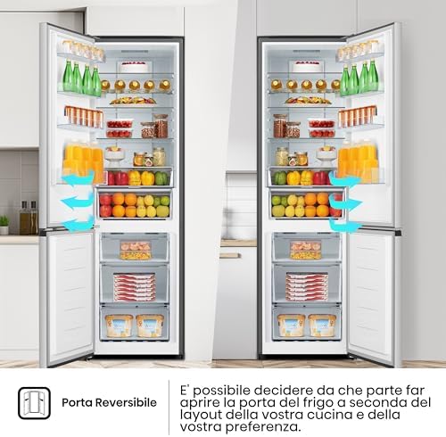 MC60331IE Frigorifero Combinato, Libera installazione, Total No frost, Ventilazione MultiFlow, Doppia porta reversibile, Inox, Altezza 200 cm, Cap. 336 litri, Controllo Touch, Classe E