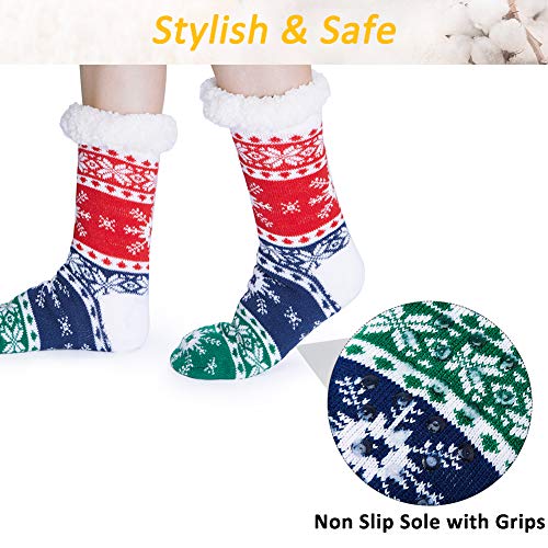 RAISEVERN garçons chaussettes noires chaussettes monochrome renne flocons de neige de renne Fuzzy Knit Lounge chaussettes avec des poignées doublées en molleton Sox pour cadeau de Noël