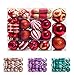 AMS 81ct Christmas Ball Ornaments Holiday Tree Decorations in a Reusable Hand-Help Gift Box for Xmas Tree Decor(Red)