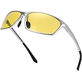 Dollger Night Glasses for Driving HD Polarized UV400 Protection Around Sunglasses Ultra light Al-Mg Goggles Anti Glare Yellow Tinted Sunglasses for Men & Women