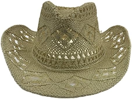 LOVEHATS Handmade Straw Sunhat Men Cowboy Summer Beach Cap Women Solid Hollow Straw Jazz Hats Sombrero Beige Summer Cowboy