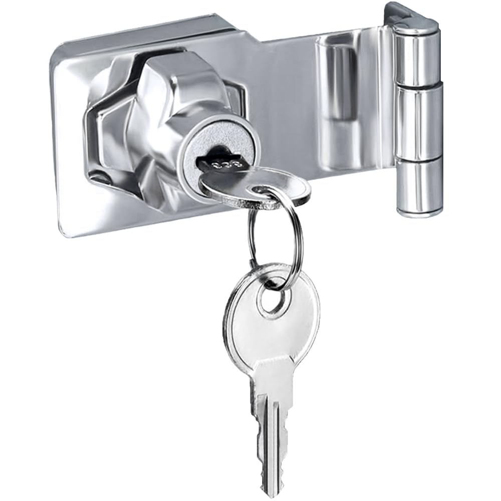 Litensh Shed Hasp Lock Padlock with Aliked Keys, Twist Knob Door Latch Bolt Lock Buckle for Drawer Cupboard Cabinet Furniture Mailbox Gates Closets (Silver Right Amgle - 3 Inch) — image 1