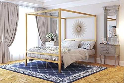 Dhp Modern Canopy Bed With Built In Headboard Queen Size Gold In Dubai Uae Whizz Beds