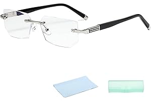 Adjustable Focus Glasses with Blue Light Blocking, HD Frameless Reading Glasses for Men & Women, Comfortable Soft Nose Pads, 