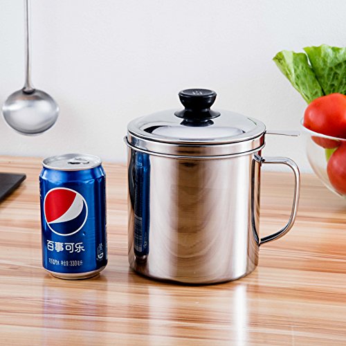 Oil Storage Grease Keeper, Grease Strainer Pot Grease Container With Mesh Strainer 1.7 L (8 Cups)