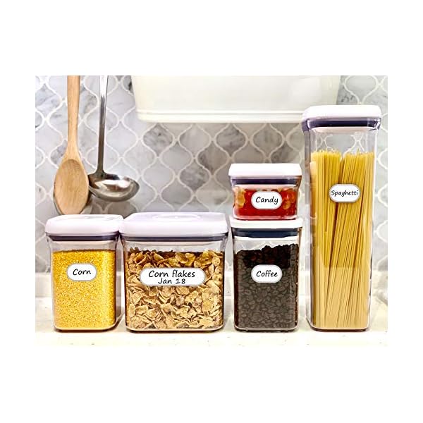 Removable WriteOn Food Labels, Waterproof Kitchen Labels for POP Food Storage Containers and