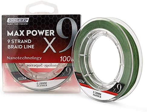 DAGEZI 9 Strand Braided Fishing Line (Green, 50LB(23KG) 0.28mm-109yd)