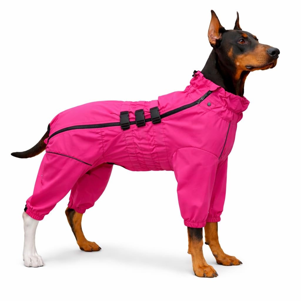 Lovelonglong Waterproof Dog Raincoat–4-Leg Full Body Dog Rain Suit with Reflective Strips & Leash Opening, Outdoor Dog Jacket for Rainy Weather