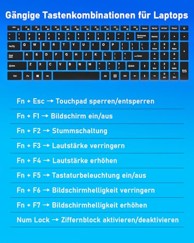 2026 Laptop Computer Notebook QWERTY mit Deutscher Tastaturfolie,15.6" IPS FHD Display,8GB RAM 256GB SSD,Celeron N5100,WiFi5,BT5.0,USB3.0,Beleuchtete Tastatur,Fingerprint für Büro & Studenten,Silber