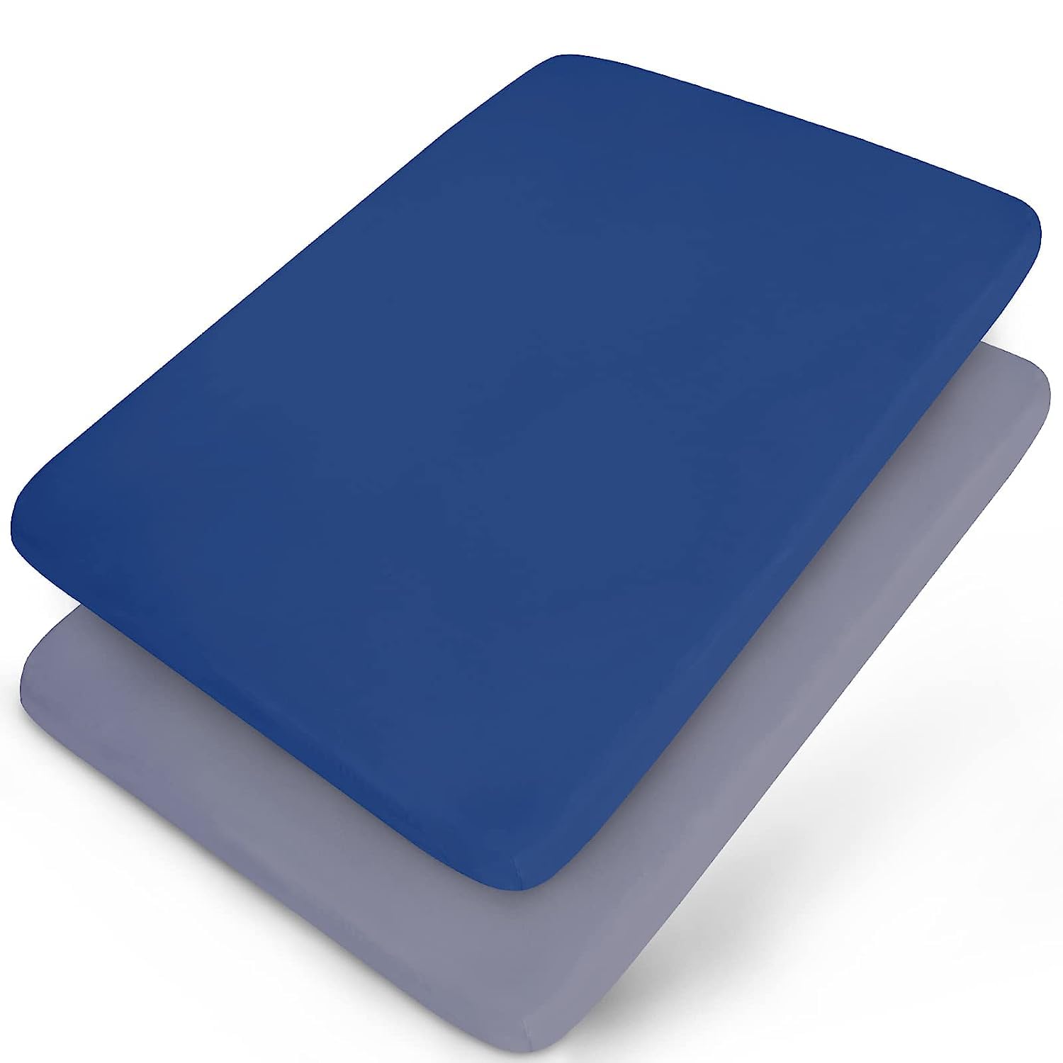 Travel Cot Sheets 95x65cm Fitted, Ultra Soft & Breathable, 2 Pack, Fits for Joie & Maxi-Cosi Iris Travel Cot, Navy & Grey, Preshrunk