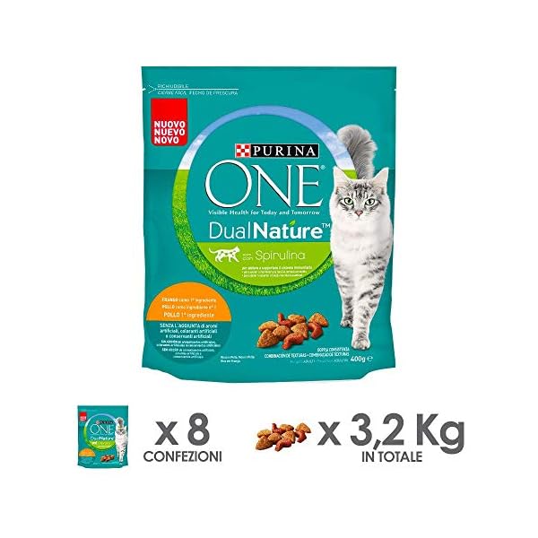 Purina One Dualnature Crocchette Gatto Adult Ricco in Pollo e con Spirulina Naturale - 8 Pezzi