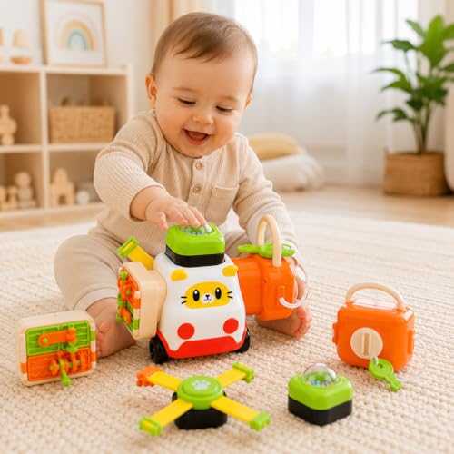 Cubo de Atividades Montessori 5 em 1 Brinquedo de Encaixe Sensorial Bebê