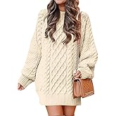 ZOCANIA Tunic Sweaters for Women Chunky Cable Knit Womens Crew Neck Sweater Long Sleeve Oversized Solid Color Pullover