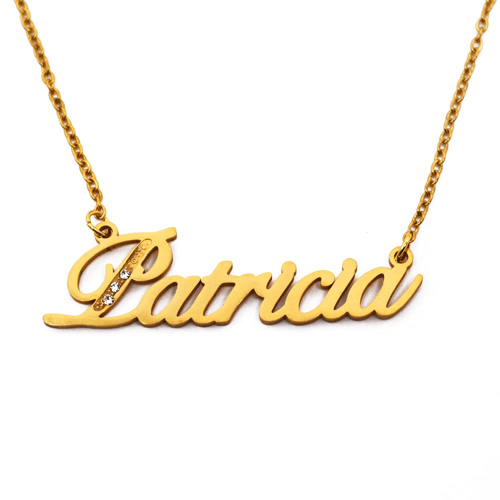 Kigu Name Necklace Patricia - Gold Tone - Custom Name Necklace - Personalised Jewellery for Ladies- Customised Jewellery for Girls- Custom Pendant Patricia