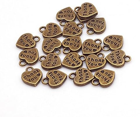 100pcs/lot Cameo Alphabet Letters Thank You Hearts Charms 10*12mm (Antiqued Bronze)