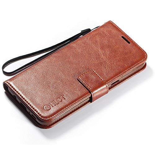 Samsung Galaxy S8 Plus Case, HLCT PU Leather Case, with Soft TPU Protective Bumper, Built-in Kickstand, Cash and Card Pockets (Brown) - Thumbnail 4