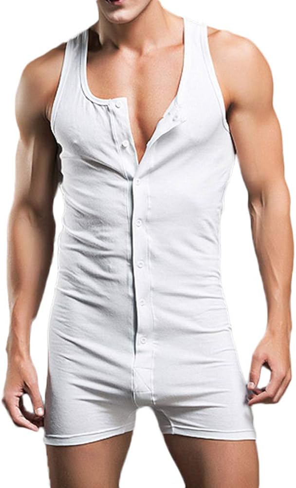 HUOJING Tank Tops Bodysuit Men's Cotton Undershirt OnePiece Lingerie
