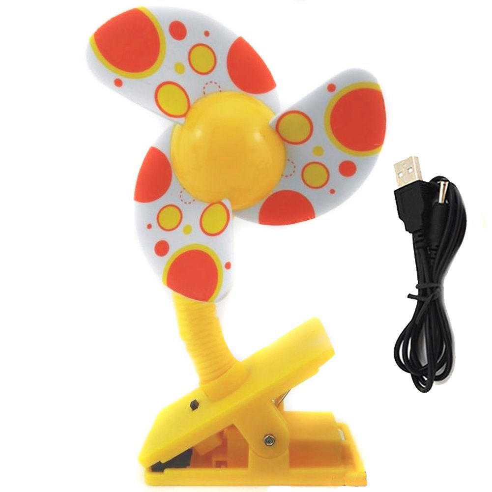 Eforstore Baby Clip-on Mini Stroller Fan Cute Crib Cooling Fans (Yellow With USB Cable)