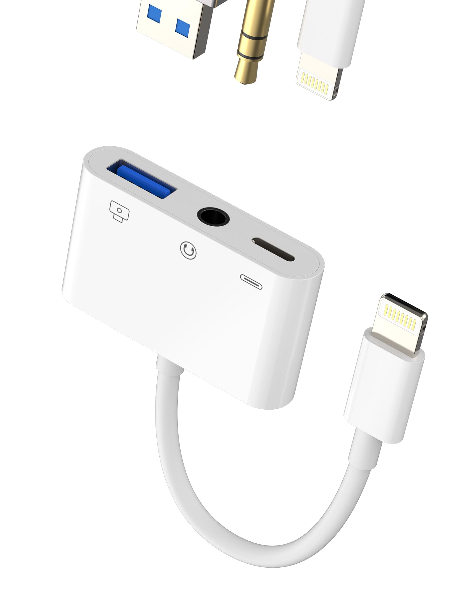 Photo 1 of Zoyuzan 3 in 1 USB Adapter - Lightning Connector, Supports USB Camera, Card Reader, Headphones, and Bidirectional File Transfer