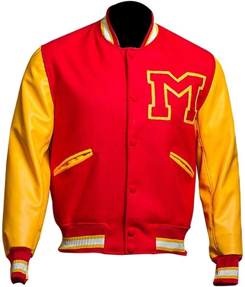 MJ Thriller Red M Logo Varsity Letterman Bomber Varsity Jacket