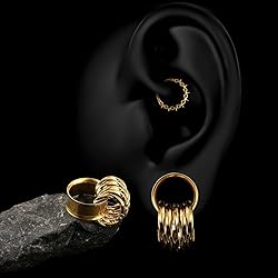 Twolobes 2 PCS Gold Ear Gauges With 10 twisty nose