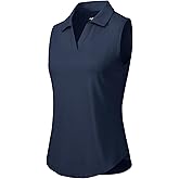 Gopune Women's Sleeveless Golf Polo Shirts Collared V-Neck Tennis Tank Tops UPF 50+ Quick Dry Lightweight Polo Navy,XL