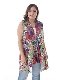 ZERDOCEAN - Cárdigan de mujer sin mangas con dobladillo asimétrico, parte delantera abierta, ligero, suave estampado