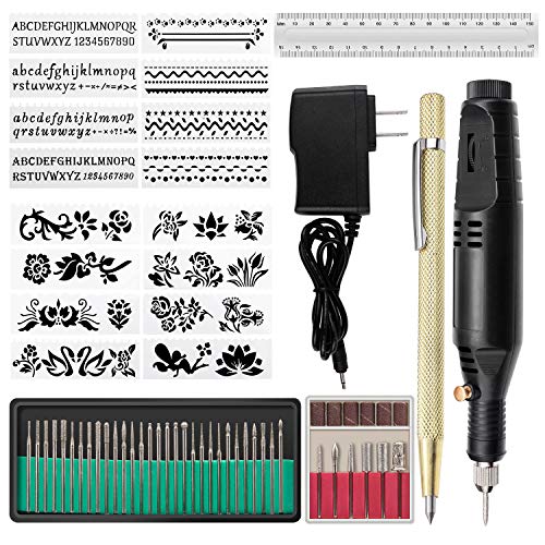 Electric Micro Engraver Pen,TaoTens Mini DIY Vibro Engraving Tool Kit for Metal Glass Ceramic Plastic Wood Jewelry W/Scriber Etcher 30 Bits and 6 Polishing Heads and 16 Stencils