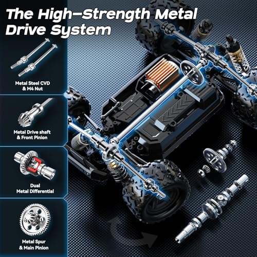 RC Cars 1:18 Entry-Level RC Car for Adults & Boys, All-Metal drivetrain 4x4 Off-Road RC Racing Truck High Speed 40 km/h, with 2 Rechargeable 1200 mAh Batteries,Fast Remote Control Car for Adults