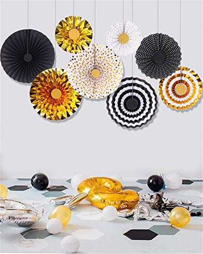 zorpia Gold Party Hanging Paper Fans Decoration Set for Wedding Birthday Party Baby Showers Round Events Accessories Set of 8